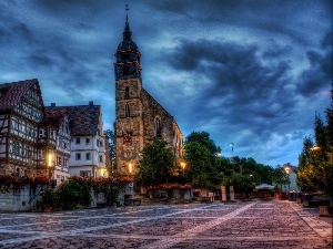 Germany, Street, Church, Houses