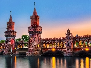 Germany, bridge, Floodlit, antique