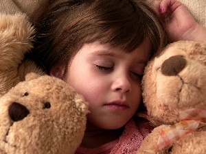 girl, bear, the sleeping