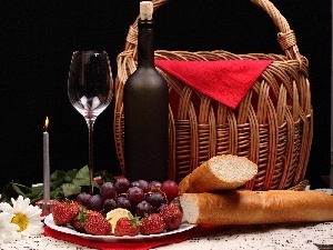 glasses, Fruits, basket, Wine