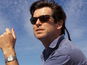 Glasses, shirt, Pierce Brosnan, Blue