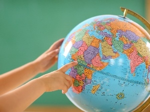 land, globe, hands