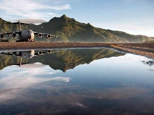 water, Globemaster III, Mountains, Boeing, reflection, C-17