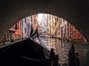 gondola, River, Venice, Houses