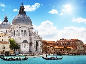 Gondolas, basilica, Town, Venice