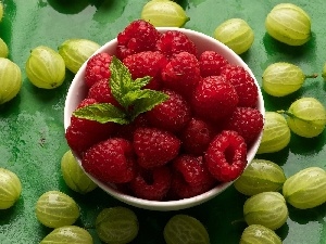 raspberry, gooseberry, bowl