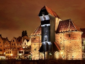 Gda?sk, granary, Town, apartment house, Poland, Floodlit