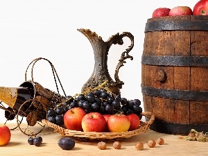 Grapes, Wines, barrel, apples, Bottle