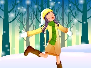 graphics, winter, girl, joy