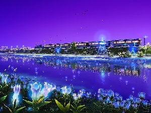 graphics, River, The luminous, Kagaya, Flowers