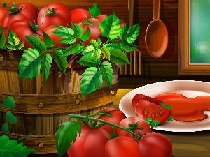 graphics, plate, tomatoes, Leaf