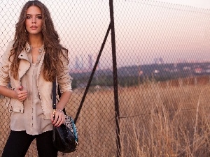 grass, fence, Clara Alonso, Purse