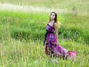 Meadow, grass, Women