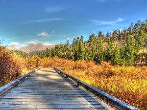 grass, viewes, bridges, Mountains, trees