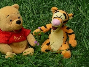 grass, Tiger, Winnie, Puchatek