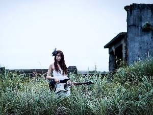 Women, grass, Guitar