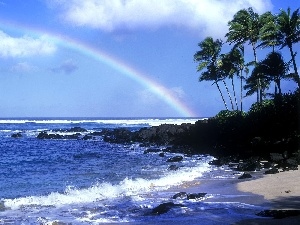Great Rainbows, Waves, Coast, sea