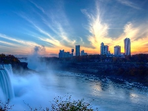 Great Sunsets, skyscrapers, waterfall, Niagara Falls