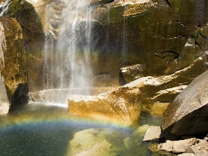 Great Rainbows, waterfall, rocks, small