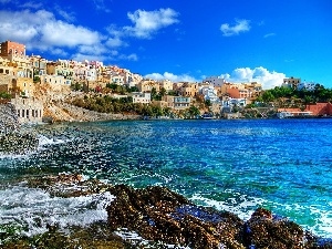 Greece, rocks, Houses, sea