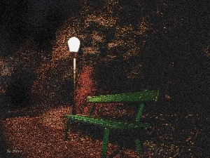 Green, Lighthouse, Park, Bench, night