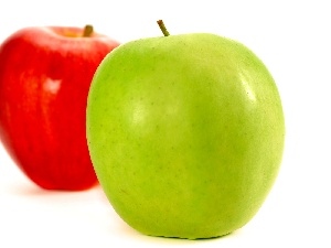 green ones, Red, Two cars, apples