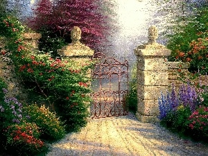 green, Fance, Garden, Gate