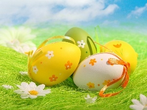 Green, Flowers, easter, grass, eggs