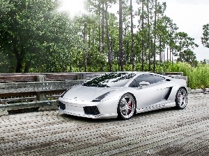 green, bridge, Lamborghini Gallardo