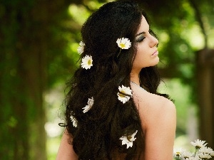 hair, We, Women, forest, Flowers