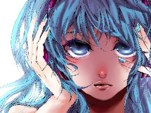 Hair, Blue, Miku Hatsune, hands