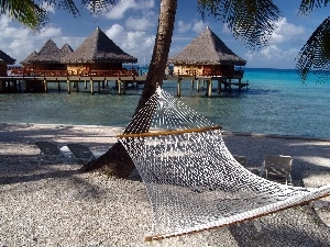 Hammock, Sand, Houses, trees, water