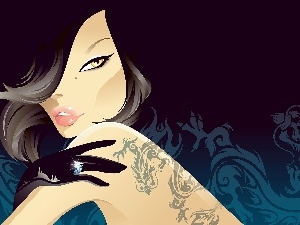 Handglove, Ring, graphics, Tattoo, girl