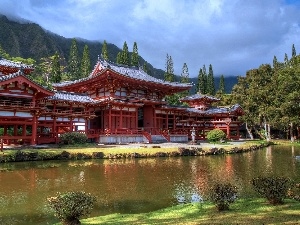 River, palace, forest, The United States, Mountains, Aloha State Hawaje