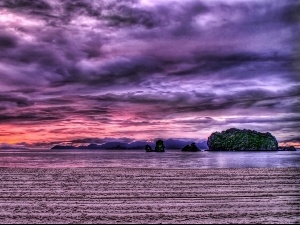 HDR, lake, west, sun