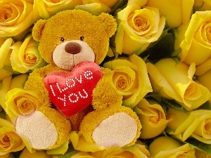 Heart teddybear, teddy bear, Yellow, roses