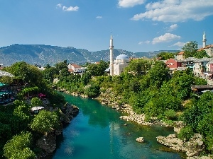 Herzegovina, Mostar, River, buildings