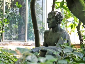 Palm House, man, Statue monument, Pozna?, sitting