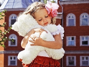 House, teddy bear, small, girl