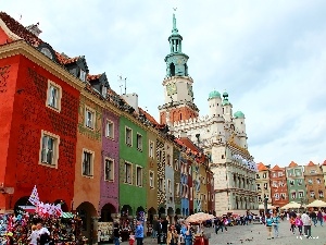 Pozna?, town hall, color, Poland, houses