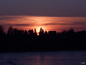 Icecream, Houses, viewes, west, lake, sun, trees