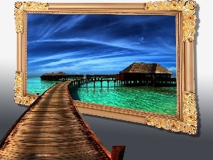 Houses, Ocean, picture, pier