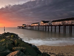 Houses, sea, Beaches, west, pier, sun