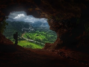 Human, View, entry, cave