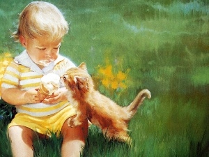 grass, ice cream, Kid, Donald Zolan, kitten