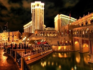 Las Vegas, Venetian, Hotel hall, Town, North America, Night, illuminated