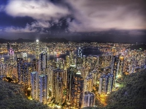 illuminated, Town, Hong Kong