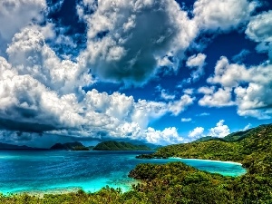 clouds, Island, lake