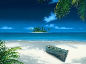 Island, Palms, sea, Boat