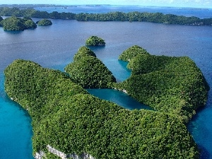 Islands, Ocean, green ones